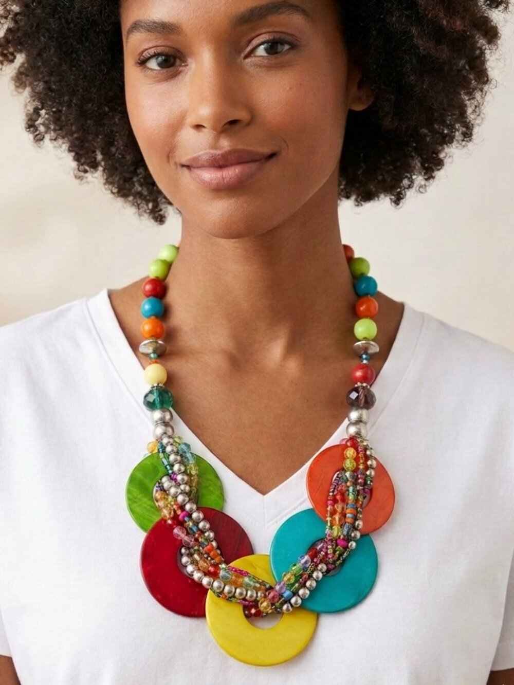 Statement Summer Necklace Multicoloured Dyed Shells and Beads